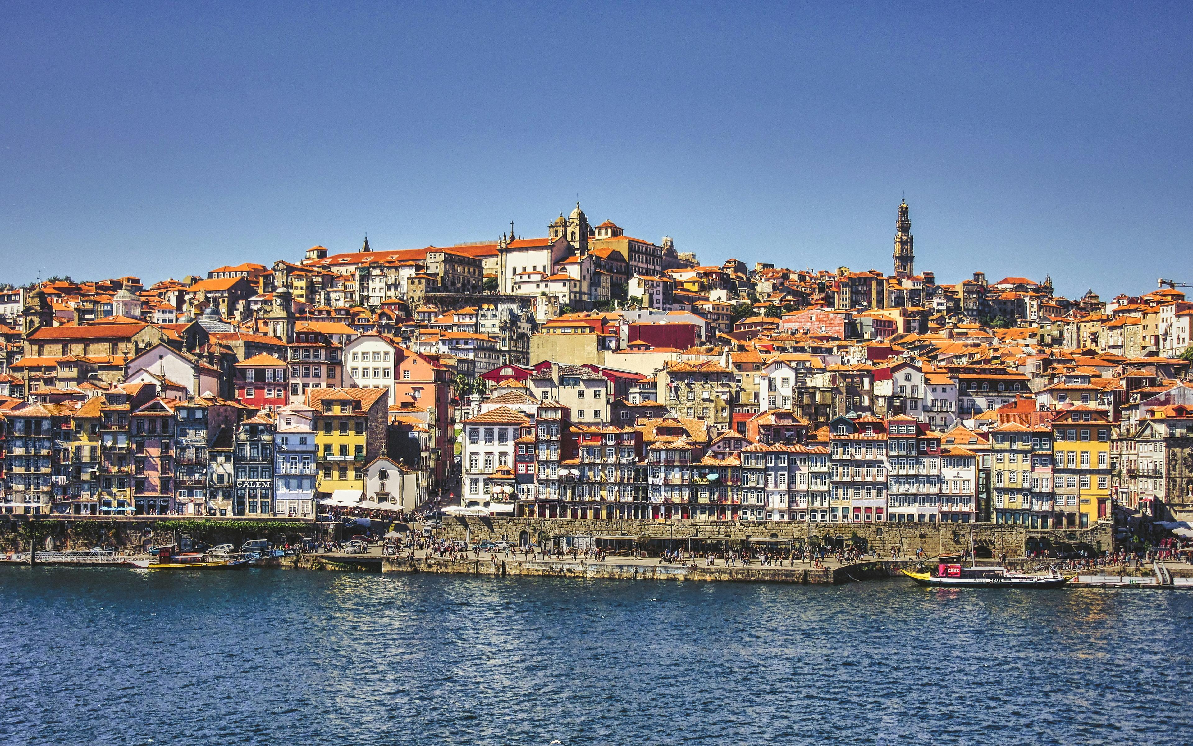 Porto colourful buildings along the Douro riverfront